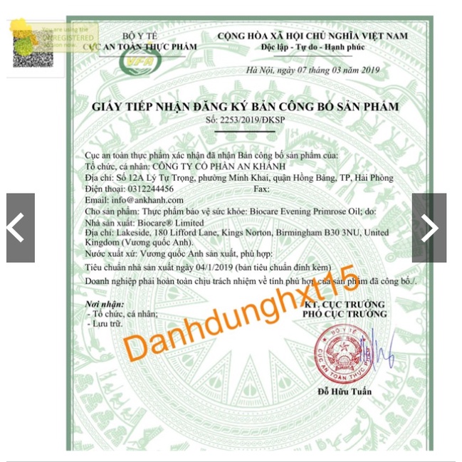 Tinh Dầu Hoa Anh Thảo Evening Primrose Oil Biocare UK - 30v