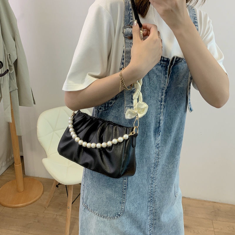 Túi Xách Da Mềm Đính Ngọc Trai Thời Trang Hàn Quốc Dành Cho Nữ