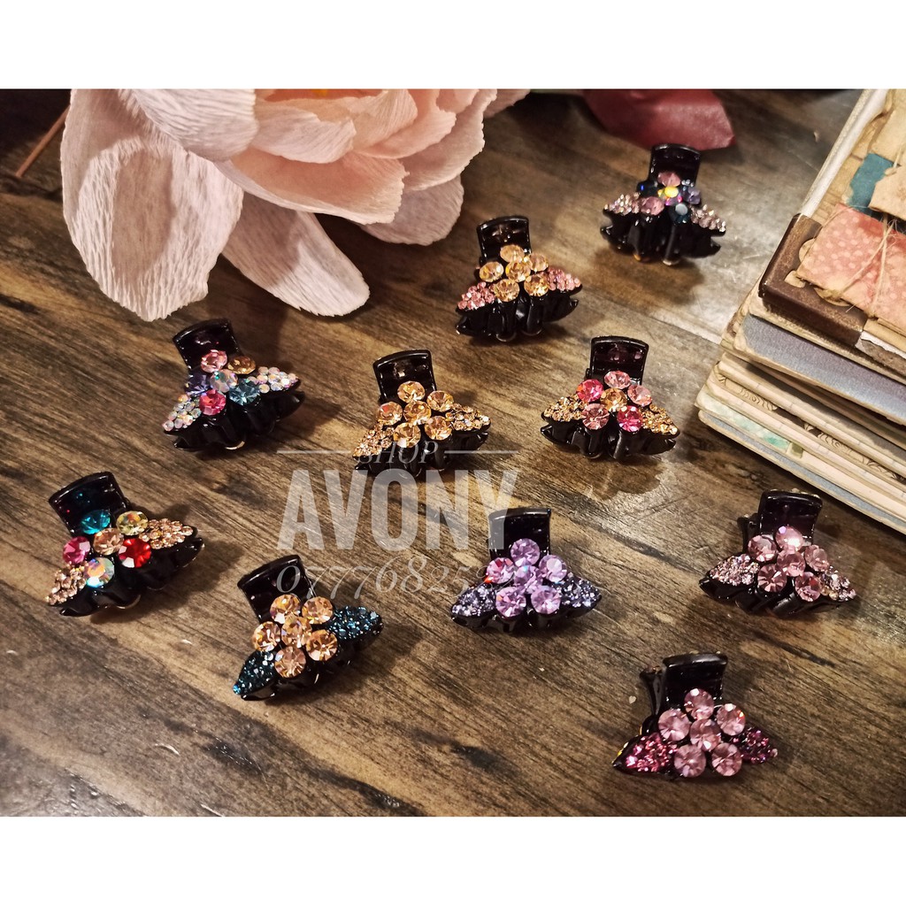 Cặp tóc - Kẹp đỉnh gắp tóc mái đính đá màu lấp lánh hình hoa