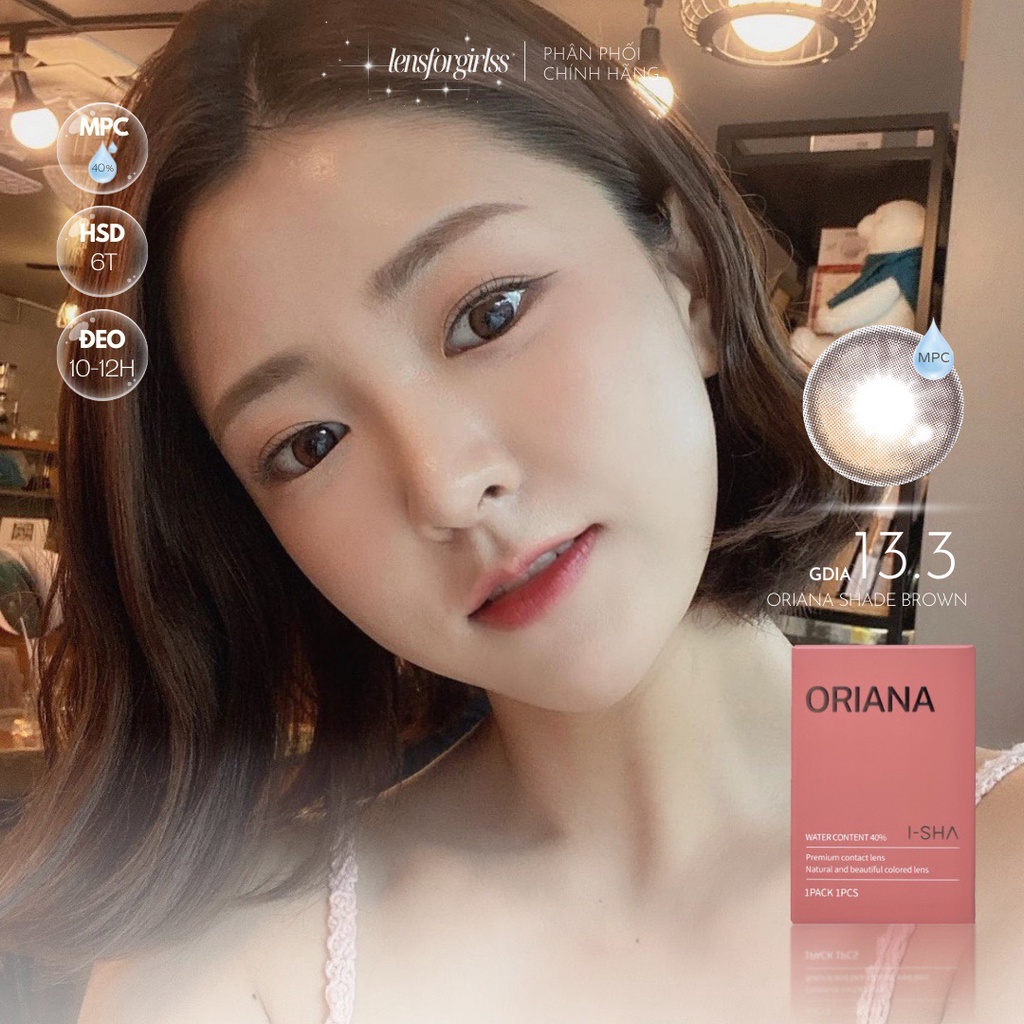 Kính áp tròng hiệu ứng phủ bóng hot trend Oriana Shade Brown chính hãng Isha Made in Korea | Hsd 6 tháng  Lens cận