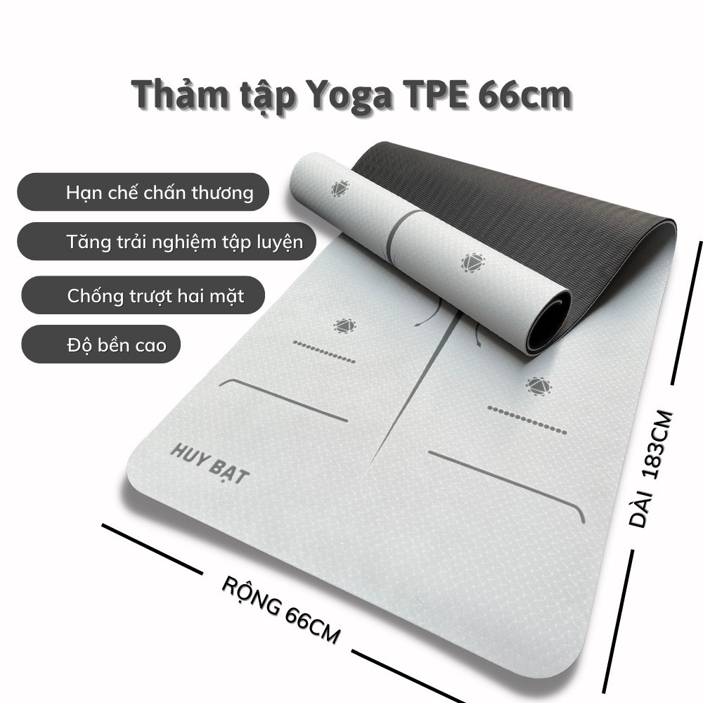 Thảm Yoga Chống Trượt Huy Bạt Rộng 66cm Vân Định Tuyến Chất Liệu Tpe Nhẹ Bám Sàn Giảm Chấn Thương Khi Tập Luyện Yoga