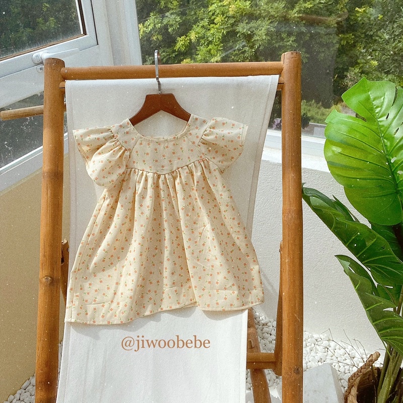 [Hàng Thiết Kế] Váy Cánh Tiên Hoạ Tiết Hoa - Đầm Linen Hoa Cổ Tròn Cho Bé Gái