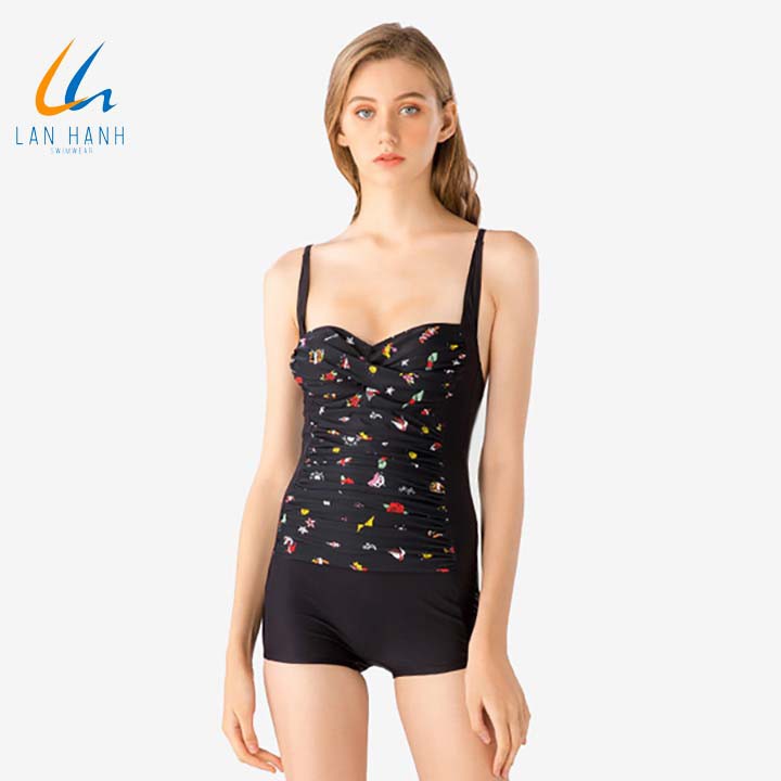 Đồ bơi một mảnh quần short &amp; áo có nhún Lan Hạnh 30031-DE201