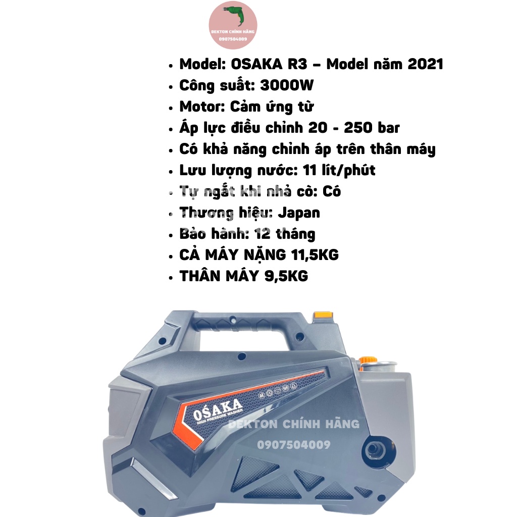 Máy rửa xe mini OSAKA R3 3000W chỉnh áp