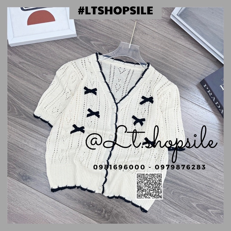 Áo Len Nơ tay cộc Khuy ngọc viền đen, màu trắng kem cực iêu luôn các nàng ơi A015