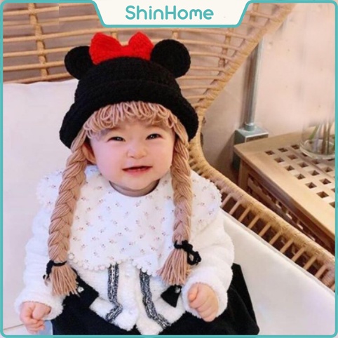 Mũ len tết tóc cho bé Hàn Quốc hình Mickey bé 6 tháng - 2 tuổi