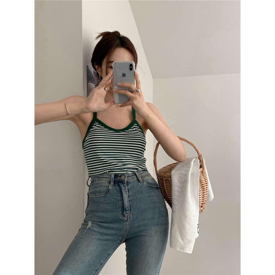 Áo hai dây ZHELIHANGFEI họa tiết kẻ sọc gợi cảm thời trang mùa hè dành cho nữ