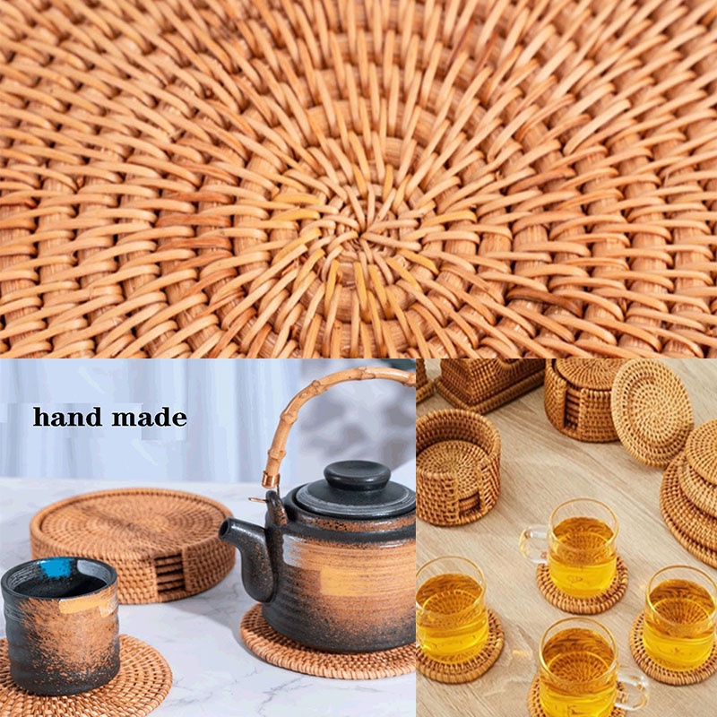 Miếng lót ly đan mây dáng tròn cách nhiệt tiện lợi