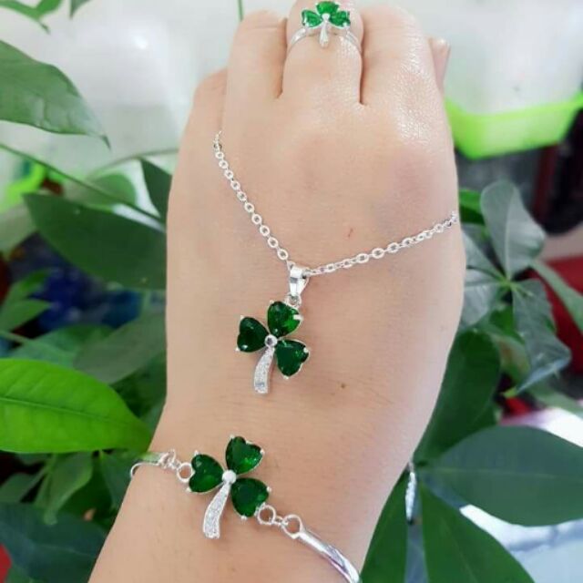 Bộ trang sức bạc ta cỏ 3 lá .