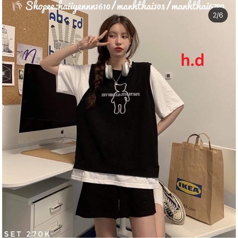 Đồ bộ hoạt hình form rộng Unisex Bò Sữa, Việt Nam, Cô gái,Chữ Kute + QUẦN Short♥️FreesizeSét trang phục thể thao Unisex