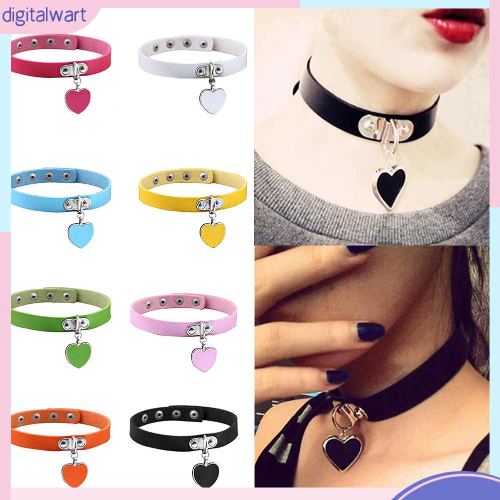 Vòng Cổ Choker Giả Da Nhiều Màu Mặt Trái Tim Độc Đáo