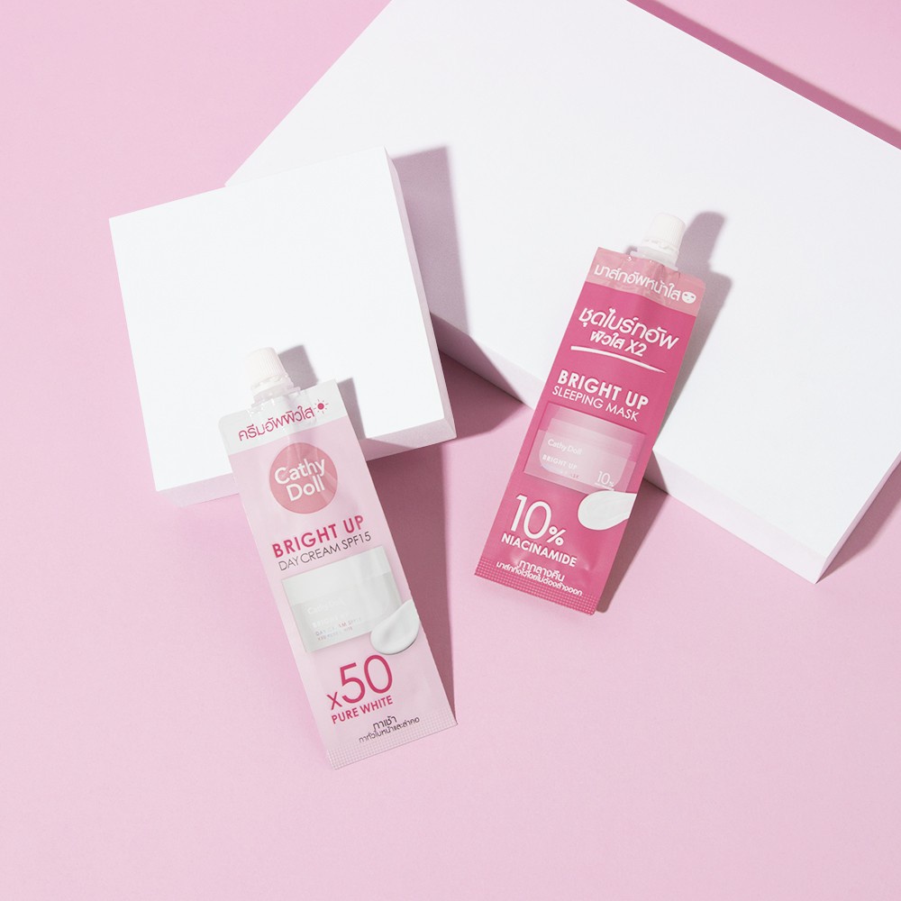 Kem Dưỡng Da Ngày Và Mặt Nạ Ngủ Cathy Doll Bright Up Day Cream SPF15 And Bright Up Sleeping Mask