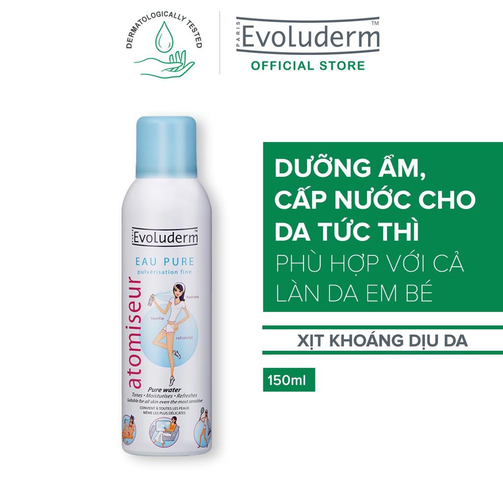 Bộ xịt khoáng cấp ẩm Evoluderm 150ml và kem dưỡng da tay bơ hạt mỡ Evoluderm 150ml