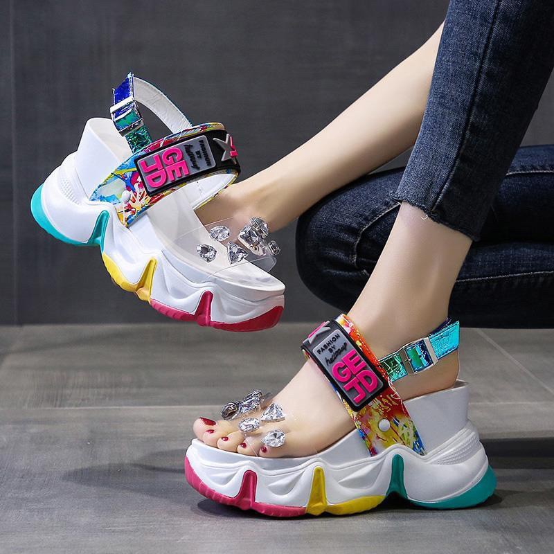 (sẵn 34-39) dép sandal bánh mì quai trong đính đá thời trang 9,5cm 1504 kèm ảnh thật