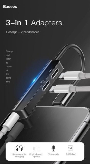 Jack Chia 3 cổng 2 cổng Lightning 1 Cổng 3.5 Baseus L52 Vừa sạc vừa nghe nhạc IPhone 7plus 8plus iPhone X iPhone XsMax