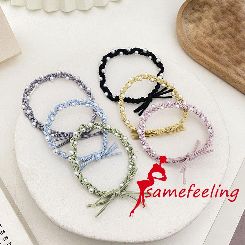 SF♫Pearl Bracelet Hair Circle, Candy Colored Rubber Band Three Thread Braided Headdress, Women´s Hair Accessories