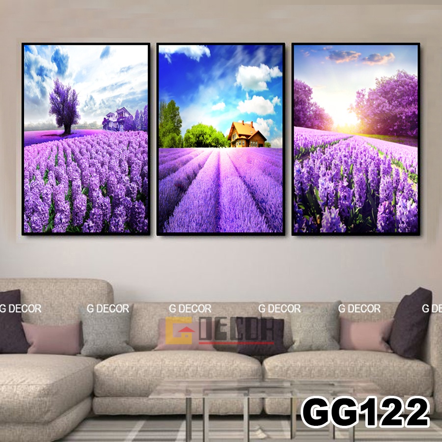 Tranh treo tường canvas khung gỗ 3 bức phong cách hiện đại Bắc Âu tranh phong cảnh trang trí phòng khách phòng ngủ 36