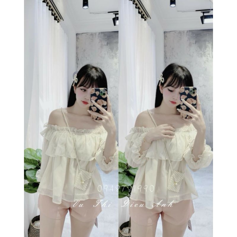Áo trễ vai bánh bèo 2 lớp nhiều màu,áo kiểu nữ xinh xăn