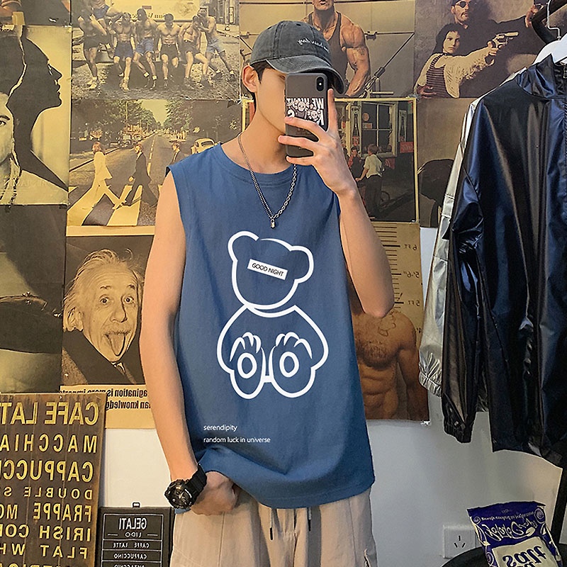 Áo Thun Không Tay In Hình Gấu Thời Trang Dành Cho Nam