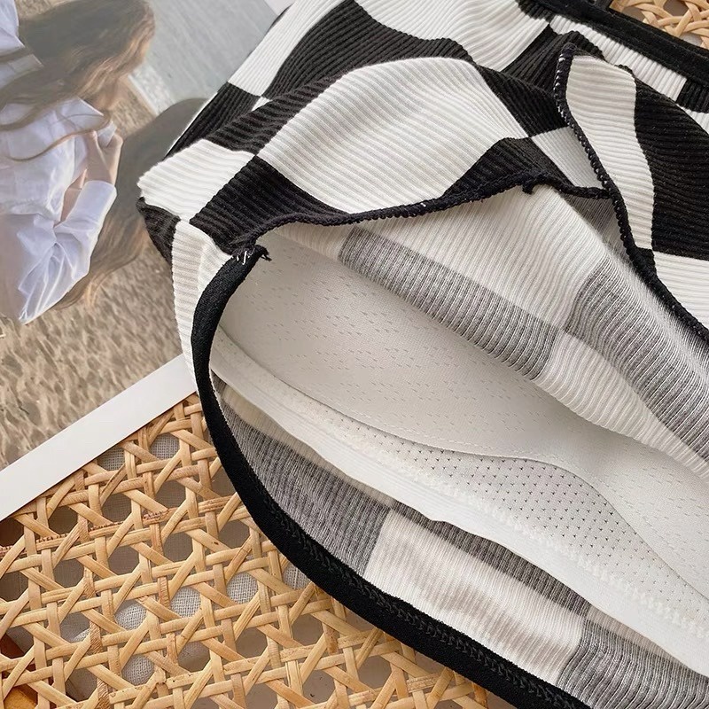 Áo croptop nữ kẻ sọc caro 2 dây luồn dây tròn cột cổ sexy Cá tính nữ