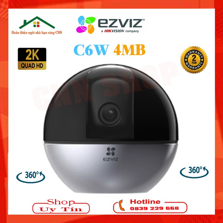 Camera IP WIFI 4MB EZVIZ C6W Siêu Nét 2K, Đàm thoại 2 chiều, Quay 360, Theo dõi chuyển động [ c6n a22ep ] - Chính hãng