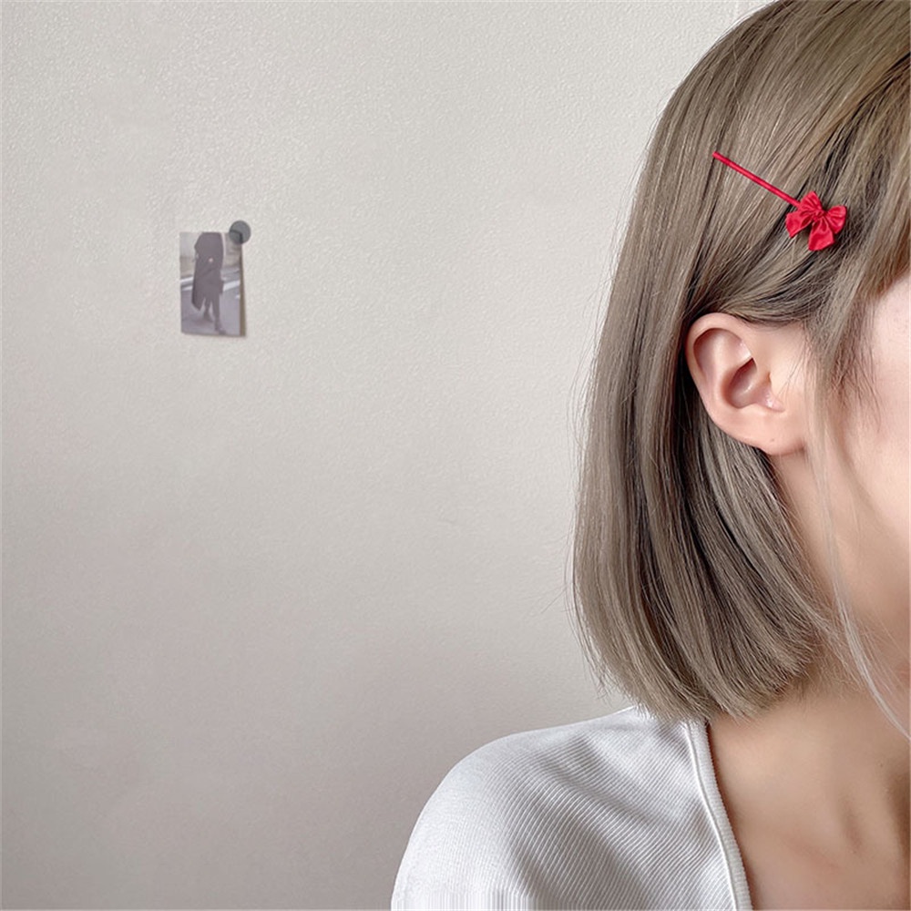 Bộ 2 Kẹp Tóc Nơ Đỏ Ngọt Ngào Dễ Thương Cho Nữ