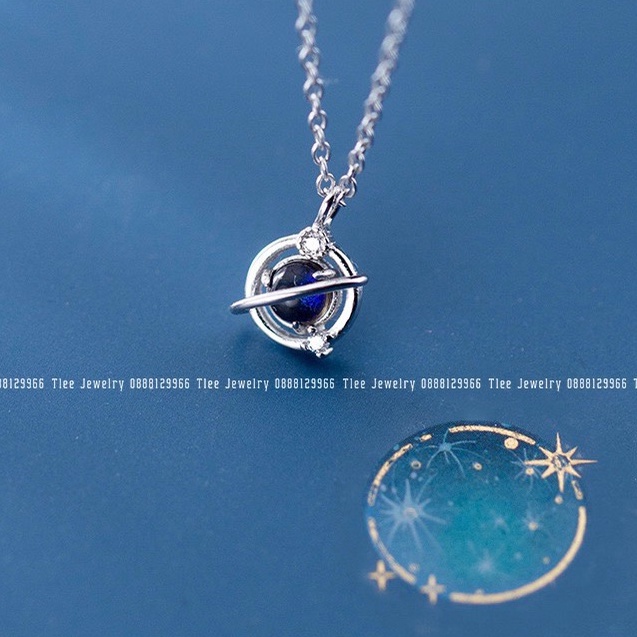 Dây chuyền bạc nữ TLEE mặt trái đất đá chủ xanh đen huyền bí TleeJewelry D0185