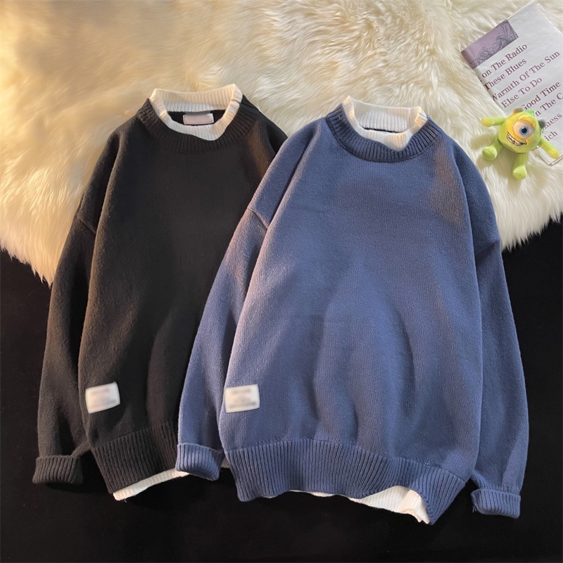 Áo Sweater Cổ Tròn Dáng Rộng Màu Trơn Phối Túi Thời Trang Cho Cặp Đôi