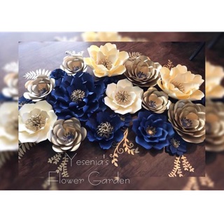 Set giấy làm hoa backdrop Coban-kem-nhũ vàng rêu