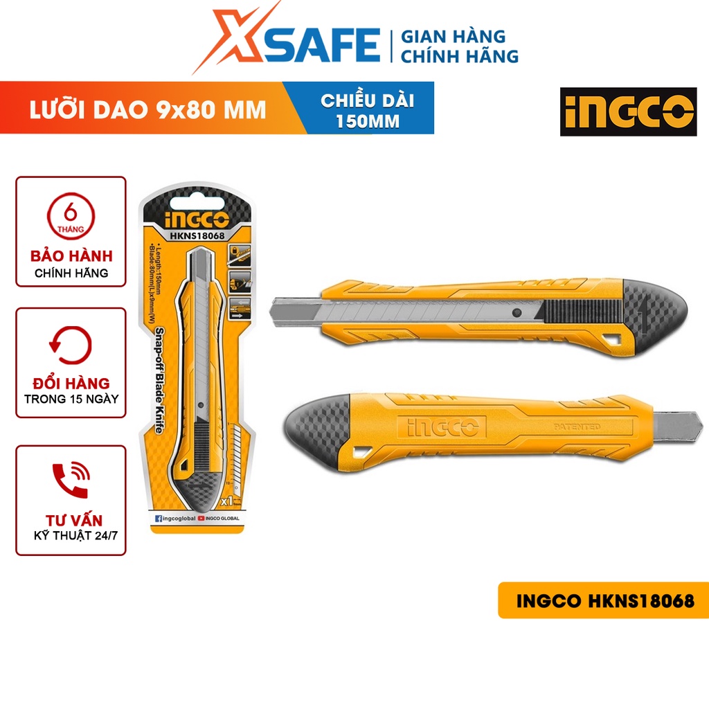 Dao rọc giấy INGCO HKNS18068 - Dụng cụ cắt giấy dài 150mm, lưỡi 9mmx80mm sắc bén, nhỏ gọn, độ bền cao, thao tác dễ dàng