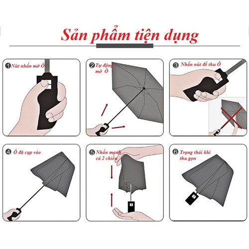 Ô Tự Động Gấp Gọn Đóng Mở 2 Chiều Hàng 10 Nan Thông Minh, Dù tự động đóng mở 2 chiều tiện lợi nhiều màu sắc