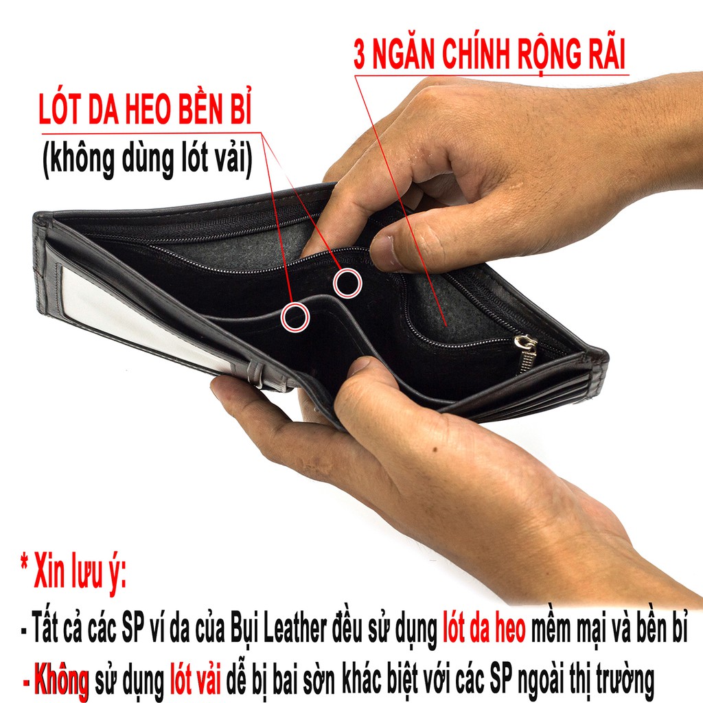 Ví nam da bò V105 cao cấp-bóp nam da thật chỉ kẻ ngang, full hộp làm quà tặng, thương hiệu Bụi leather-BH 24 tháng