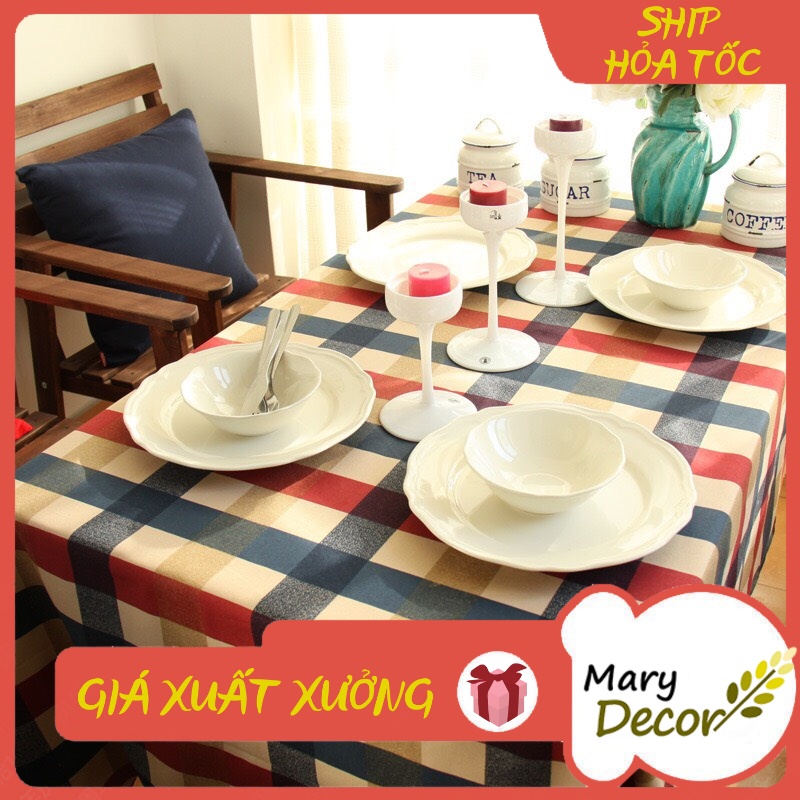 Khăn trải bàn Canvas Caro Mỹ gấp mép (đủ kích thước) - N10