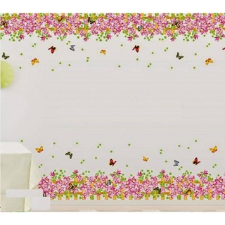 Decal dán tường chân tường hoa li ti hồng BINBIN CT51 (Có sẵn keo)