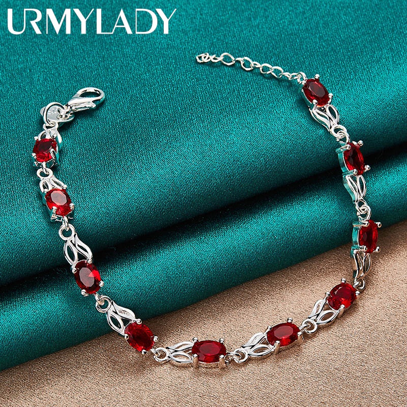 Vòng Tay Bạc 925 Đính Đá Zircon Đỏ AAA Thời Trang Cho Nữ