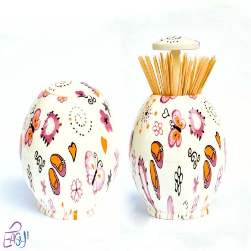 Hộp Tăm Hình Trứng Hoạ Tiết Bắt Mắt