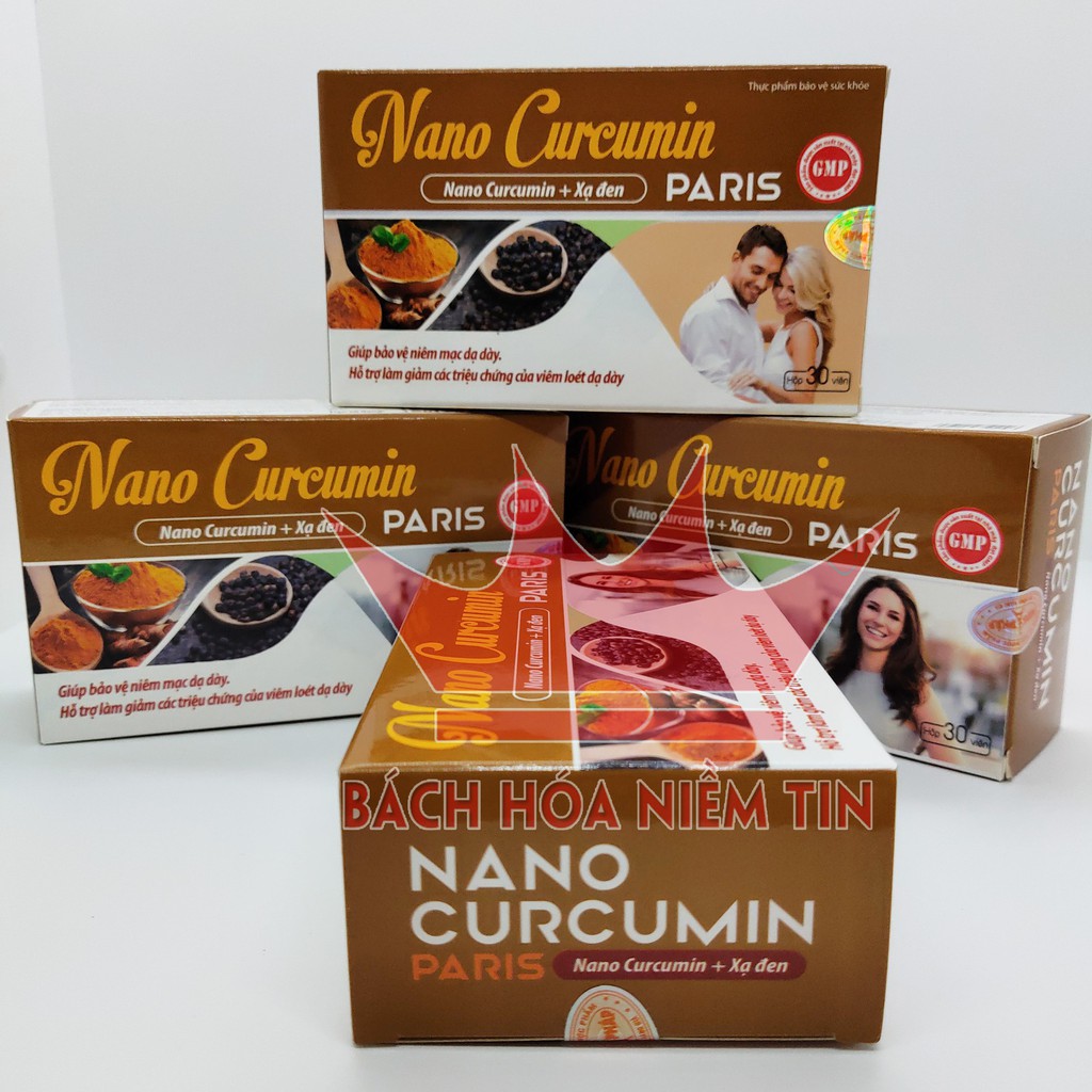 Nano Curcumin Paris Xạ đen, Tam thất - Giúp giảm các triệu chứng viêm loét dạ dày, tá tràng, thượng vị, hang vị -Hộp 30V