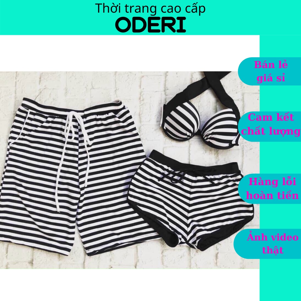Bikini , Cuple Đôi Nam Nữ Sọc Ngang Trắng Đen Áo Gọng Nâng Phối Quần Rẻ Đẹp ODERI HM-020