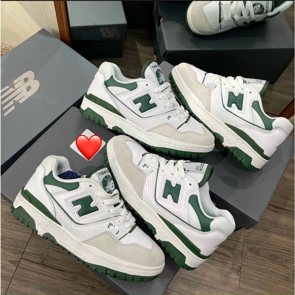 Giày Sneaker NB 550 White Green Cao Cấp Fullbox, Giày thể thao nam nữ newbalance 550 trắng xanh hot trend