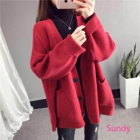 Áo Khoác Cardigan Dệt Kim Dáng Rộng Thời Trang Thu Đông Xinh Xắn Cho Nữ