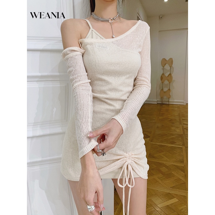 Đầm Dài Tay Màu Trơn Thiết Kế Lệch Tà Thời Trang Đường Phố Cá Tính Cho Nữ