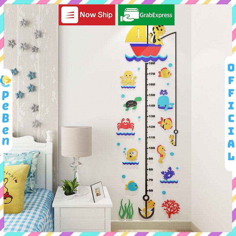 Tranh dán tường mica 3d decor khổ lớn Thước đo chiều cao cho bé đo chiều cao giữa đại dương Nhiều Size - EPeBen