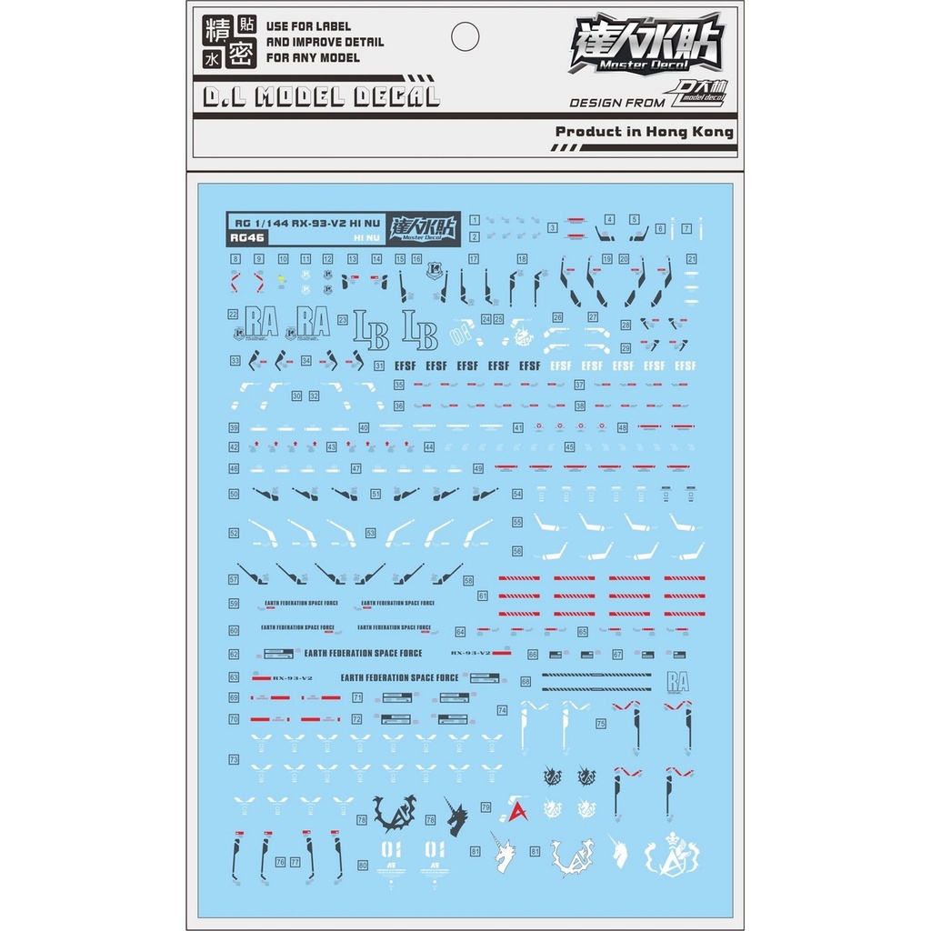 Decal DALIN DL Cho RG46 RG 1 / 144 RX-93-V2 HI NU