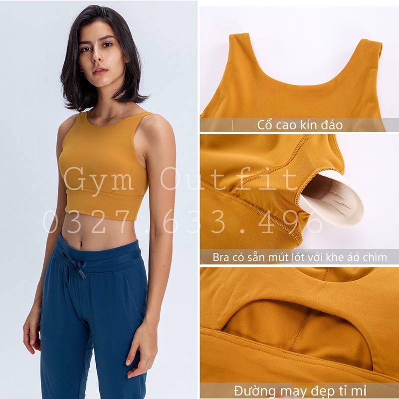 Áo Tập Gym Yoga Có Sẵn Mút Lót- Áo Lót Thể Thao Cao Cấp Lululemon Stronger As One Longline
