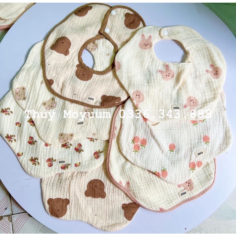 Yếm tròn xô xoay 360 Muslin hoạ tiết Gấu, Thỏ cho bé