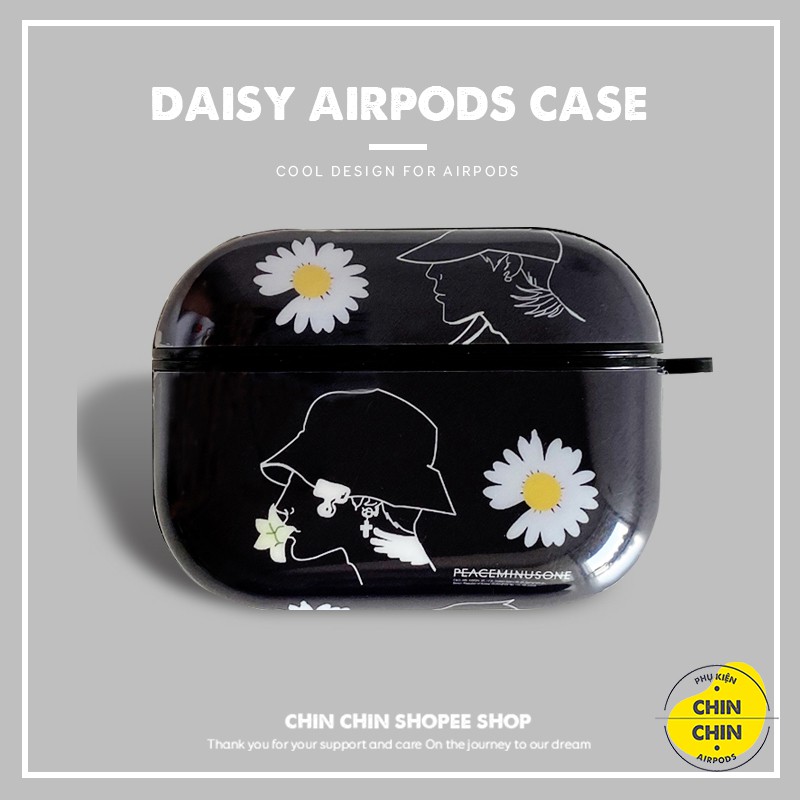 Set Case Vỏ Bao Airpods 1 2 Pro Hoa Cúc GD Màu Đen Mix Móc Khóa Siêu Đẹp Chất Liệu Nhựa TPU Chống Bẩn