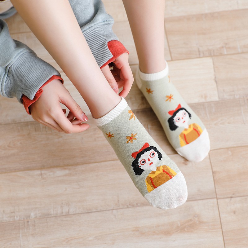 Tất cổ thấp nữ In hình hoạt hình Cute Dễ thương Cổ thuyền Vớ nữ cổ ngắn Hoạt hình Chất Cotton