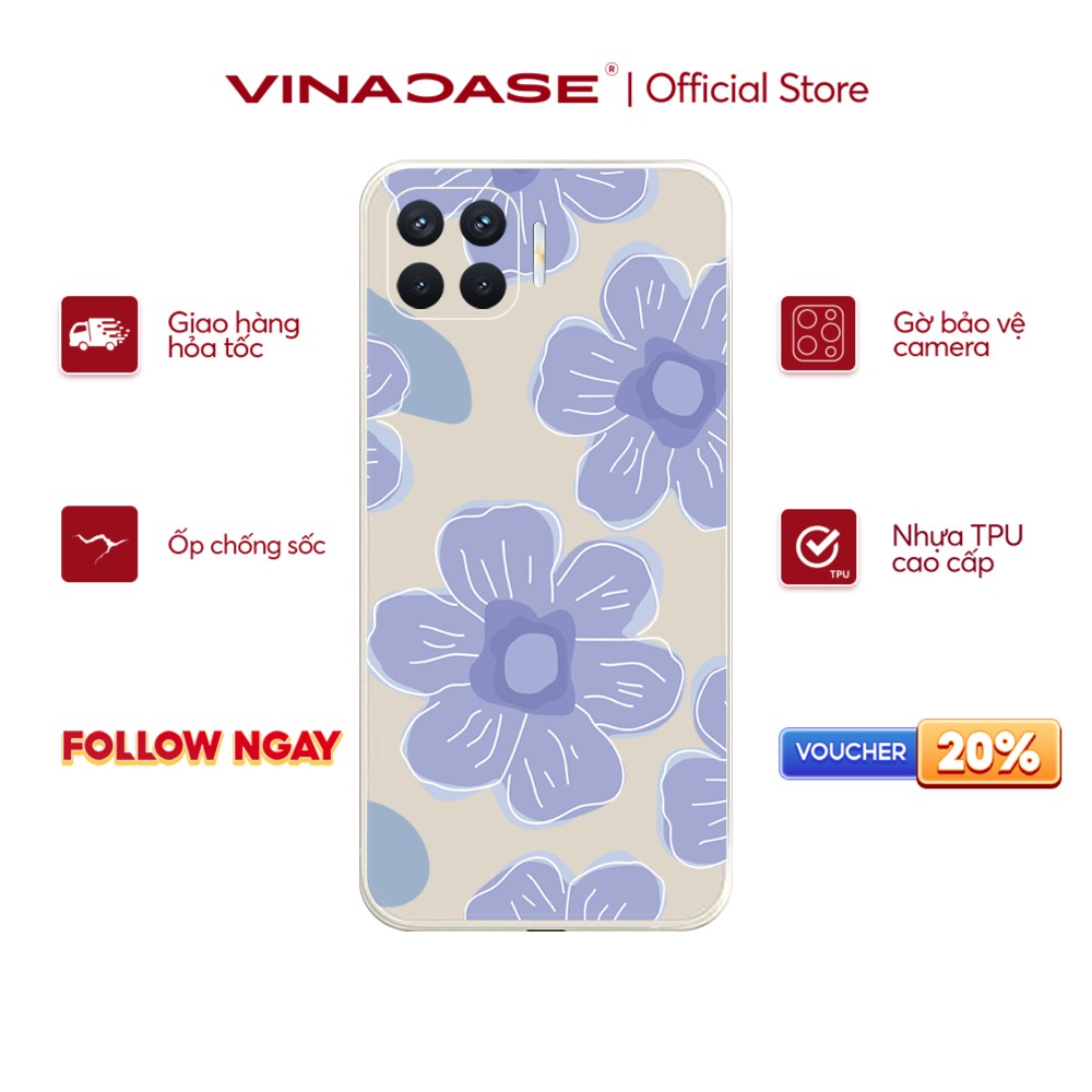 Ốp lưng Vina Case OPPO A1K/A3S/A54/A94/F9/ ....Silicone TPU dẻo viền vuông bảo vệ camera hình Hoa tím