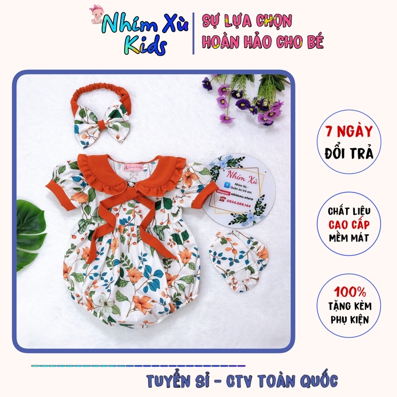 Body Hoa Lá Bé Gái 3 Đến 12kg, Áo Liền Quần Bé Gái Chất Thô Cotton Mát Rượi [A092]