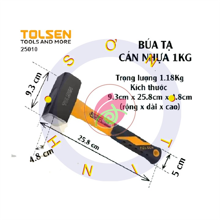 BÚA TẠ CÁN NHỰA TOLSEN 25010 1kg , 25012 1,5kg